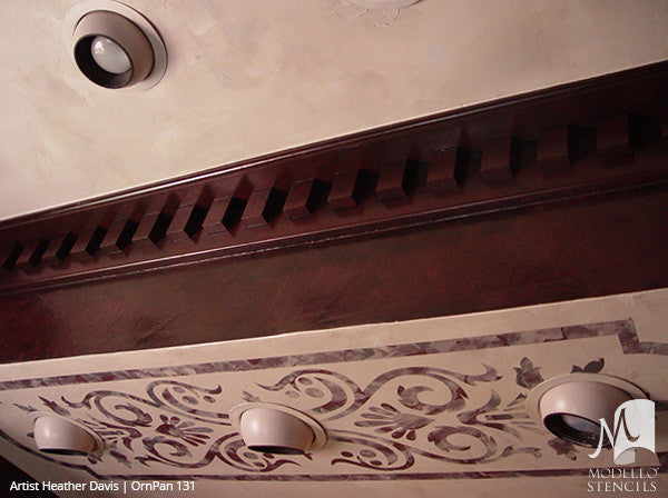 Long Panel Shape Painted on Furniture, Archways, Glass Windows - Moroccan Asian Indian Designs - Modello Custom Furniture Panel Stencils