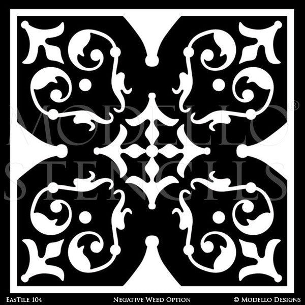 Faux Painted Tile Stencils with Oriental Design - Modello Custom Stencils