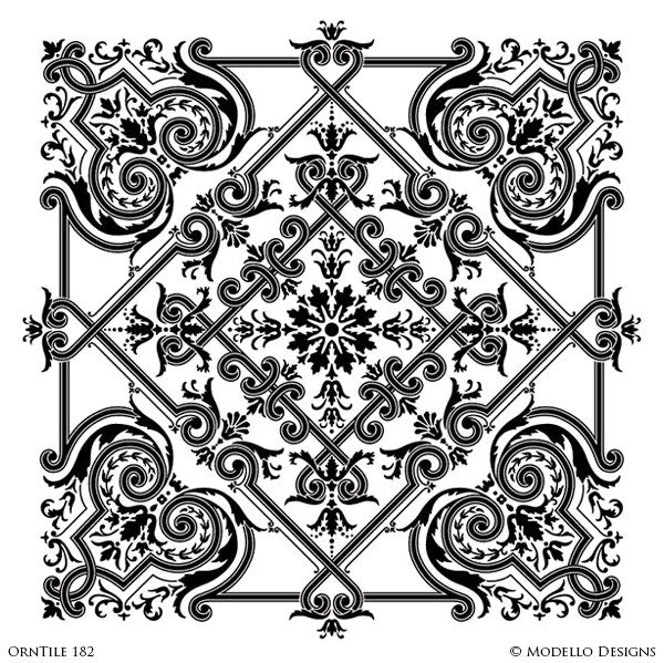 Painting Custom Tiles Stencils and Large Wall Mural or Stenciled Ceiling - Modello Custom Stencils