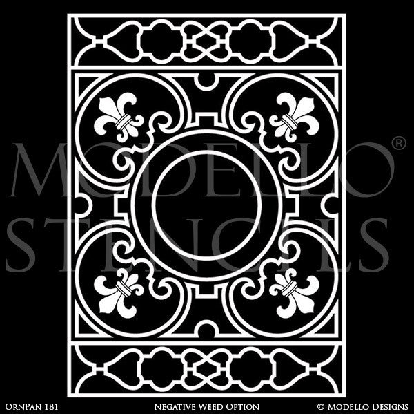 Grand Painted Ceiling Stencils or Painted Antique Mirror Window Glass Panels for Custom Decorating - Modello Custom Stencils