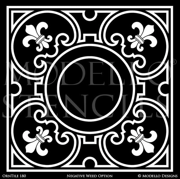 Colorful Painted Concrete Floor Stencils with Ornamental Tiles - Modello Custom Stencils