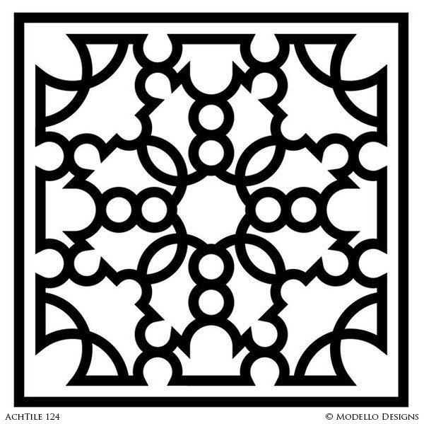Painted Faux Tile Designs on Walls and Floors - Modello Custom Stencils