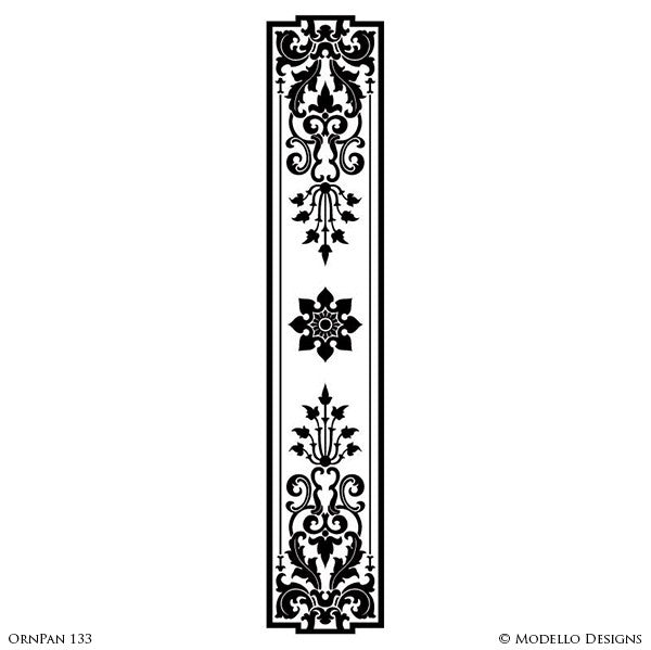 Long Panel Shape Painted on Furniture, Archways, Glass Windows - Ornamental Designs - Modello Custom Furniture Panel Stencils