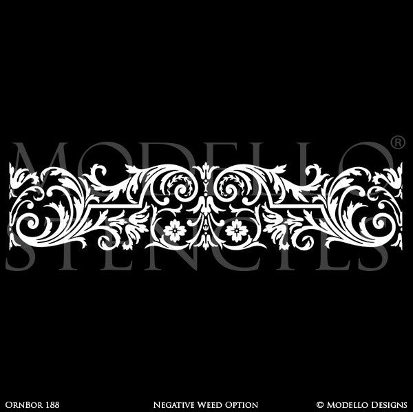 Designer Custom Stencils for Large Ceiling Painted Home Decor - Modello Border Stencils