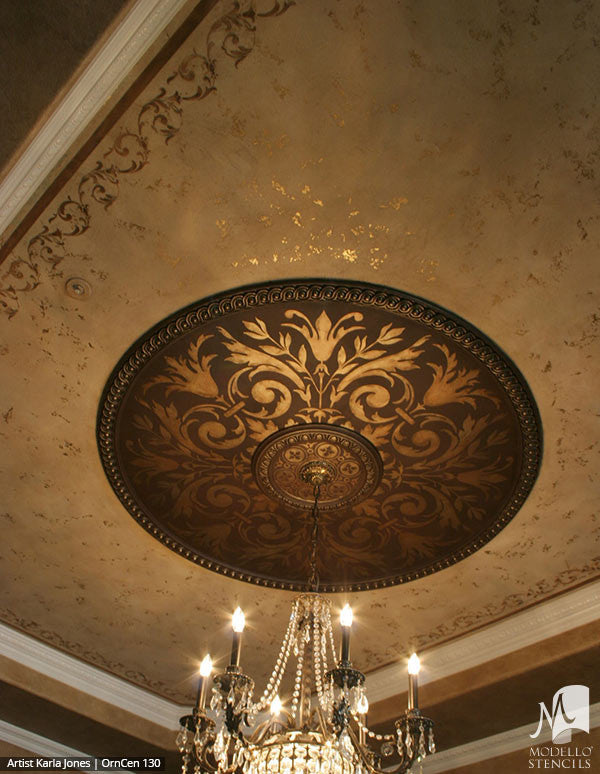 Large Medallion Patterns Painted and Stenciled in Custom Interior Murals and Ceilings