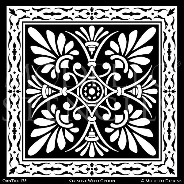 Classic and Detailed Tile Designs for Floor Painting and Ceiling Decor - Modello Custom Stencils