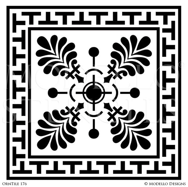 Grecian Greek Decor Style using Painted Tile Stencils - Modello Custom Stencils