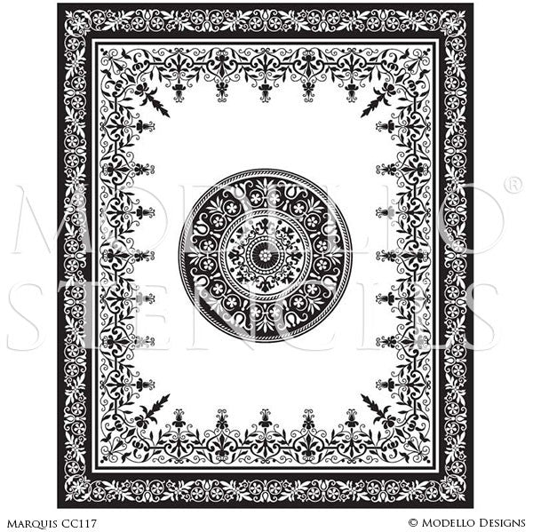 Grand Ceiling Stencils with Ornate Designs pr Painted Floor Patterns - Modello Custom Stencils