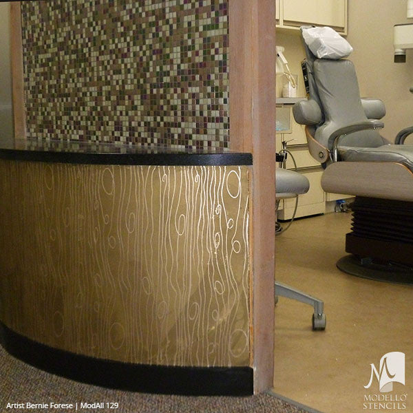 Modern Swirl Lines Painted and Stenciled on Decorative Wall Finish - Modello Custom Wall Stencils