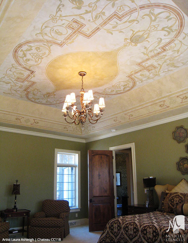 Painting Ceiling Designs with Custom Classic Panel Stencils