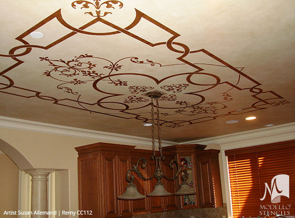 Painting Ceiling Panel Shape Designs with Custom Classic Stencils