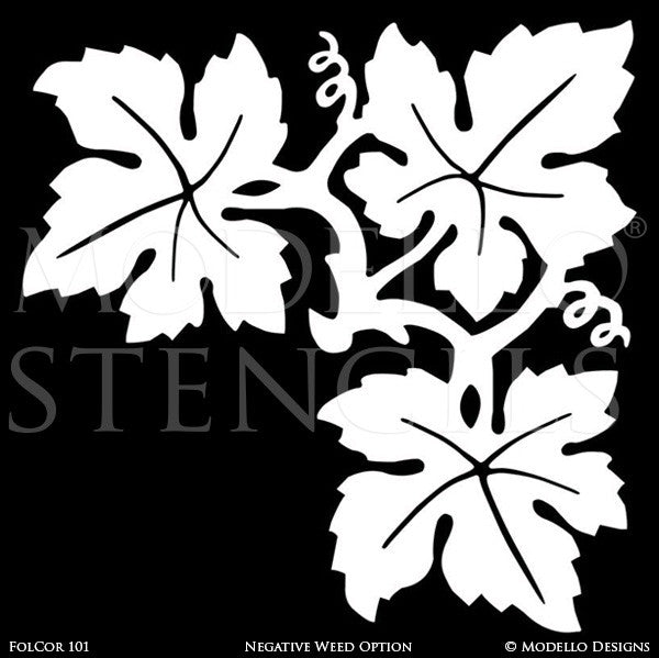 Leaves and Flowers Painted Corner Stencils for Murals - Modello Custom Stencils