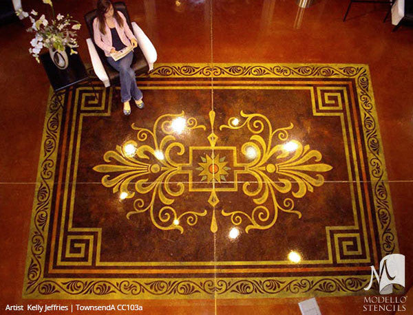 Painted Concrete Floor Carpet Rug Stencils - Custom Vinyl Modello Stencils