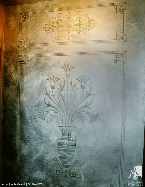 Tall Large Door Wall Window Panel Stencils for Art Deco Plant Flower Ornamental Style Decorating - Modello Custom Wall Stencils