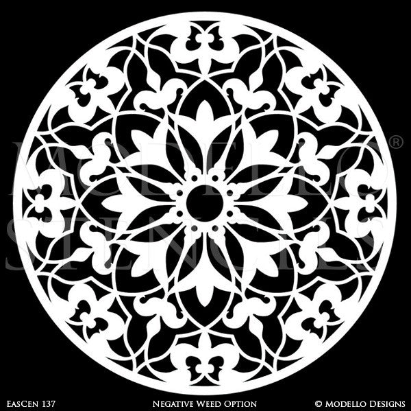 Painting Ceiling Designs with Custom Exotic Oriental Asian Moroccan Medallion Stencils