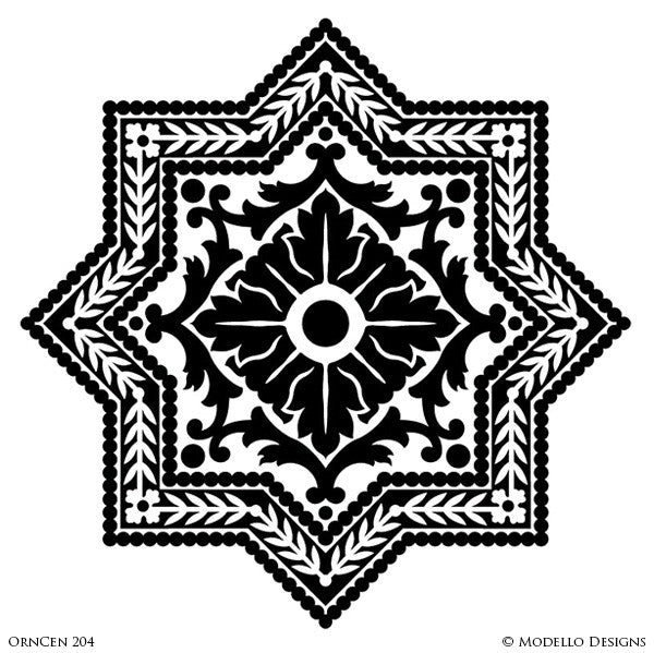 Mediterranean Tiles Stencils - Custom Painted Ceiling, Wall Art, Floor Makeover
