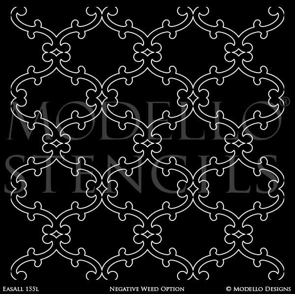Modern or Tribal or Asian Decorating Idea using Large Geometric Pattern Wall Stencils - Modello Designs