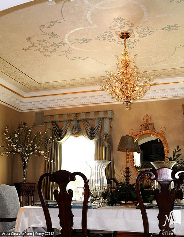 Classic European Panel Ceilings Stencils for Painting Custom Home Decor