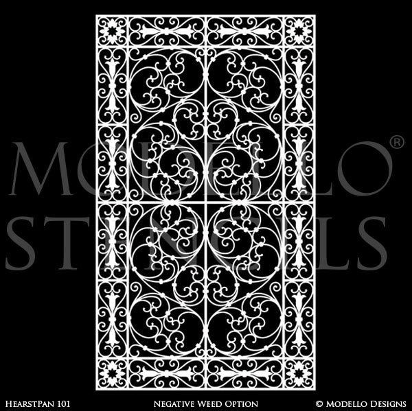 Old World and European Design and Decor - Large Adhesvie Wall Panel Window Stencils - Modello Custom Stencils