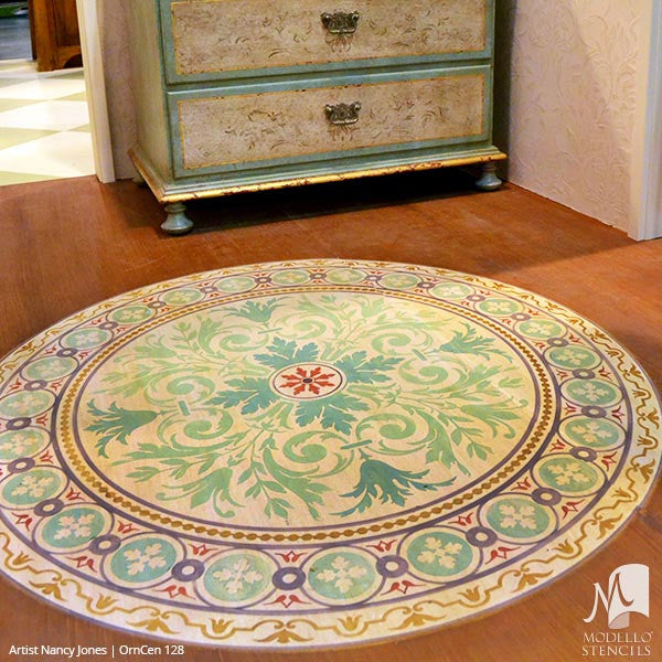 Wood Floors Makeover with Medallion Floor Rug Stencils - Modello Custom Stencils