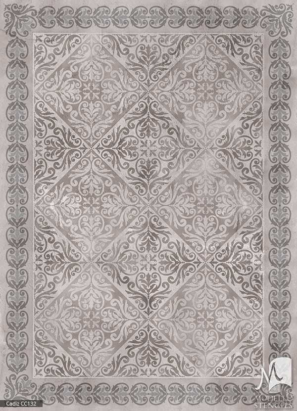 Decorative Painting Concrete Floors with Classic Spanish Tile Carpet Stencils - Modello Custom Stencils