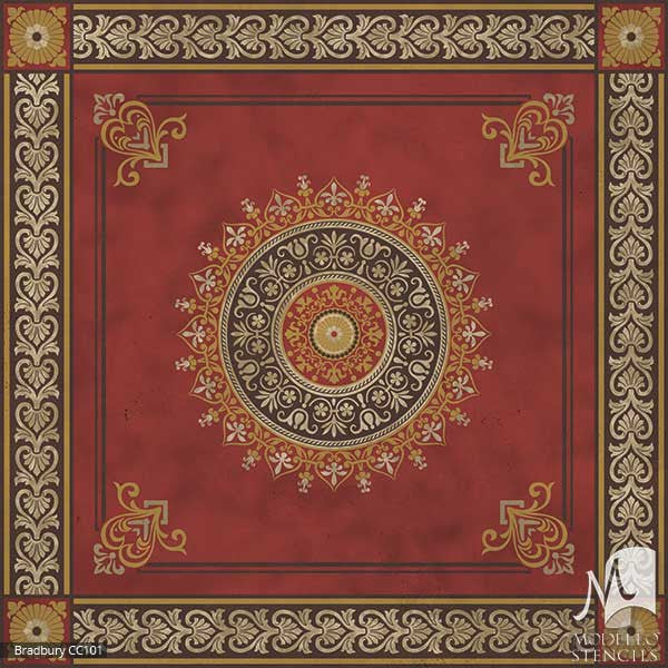 Red Classic Carpet Decor - European Floor Makeover - Custom Cut Adhesive Stencils