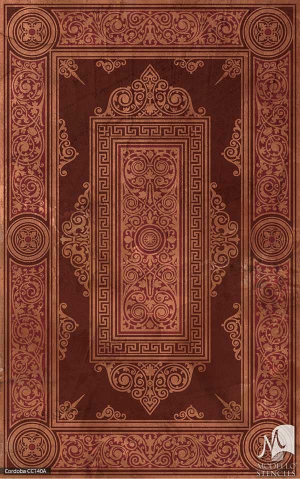 Classic European Spanish Decorative Concrete Floor Rug Carpet Stencils - Modello Custom Stencils