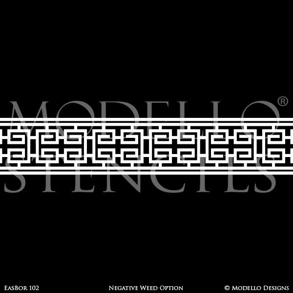 Geometric Pattern Painted on Glass Mirror Doors Windows - Professional Wall Painting Designs - Modello Custom Border Stencils