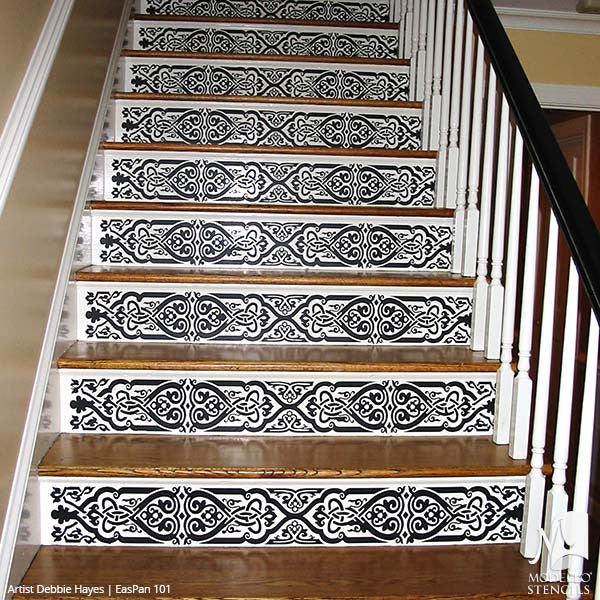 Large Asian Stairs Stencils - Stenciled Painted Wood Floors, Ceilings, Wall Decor - Modello Custom Stencils for Painted Walls & Furniture Projects