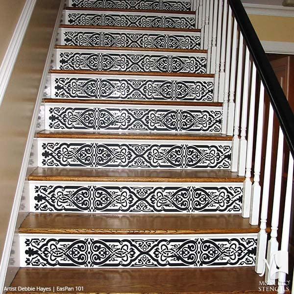 Large Asian Stairs Stencils - Stenciled Painted Wood Floors, Ceilings, Wall Decor - Modello Custom Stencils for Painted Walls & Furniture Projects