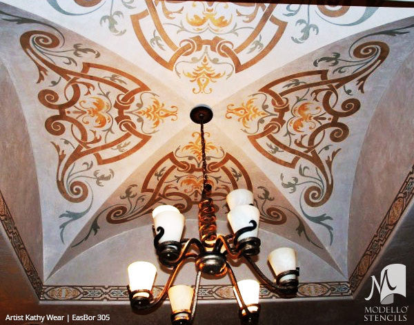 Grand Ceiling Stencils with Ornate Designs and European Style Interior Decor - Modello Custom Stencils