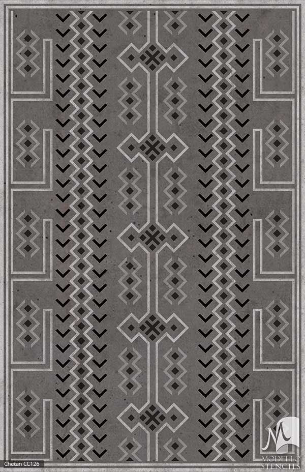 Tribal African Southwest Navajo Pattern - Painted Floor Carpet Panels - Geometric Custom Stencils for Decorating