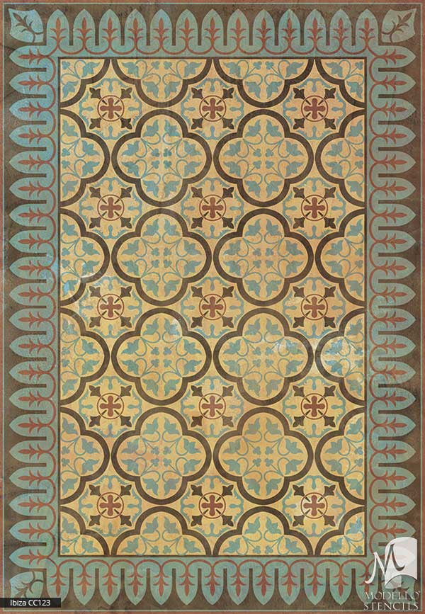 Old World and European Design and Decor - Large Adhesvie Carpet Panel Floor Ceiling Stencils - Modello Custom Stencils