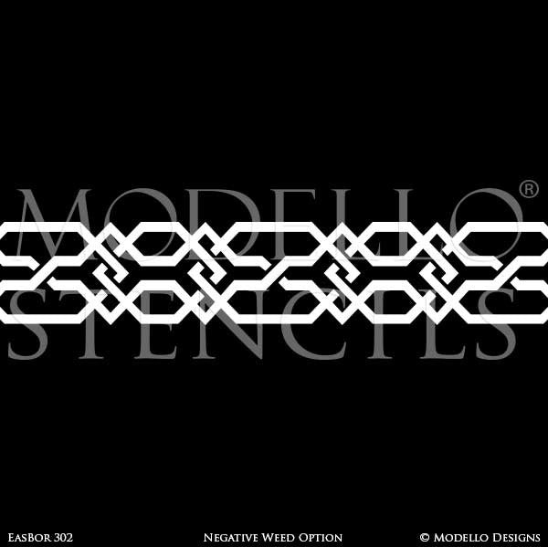 Asian Geometric Border Stencils for Painting Decorative Wall Finish - Modello Designs