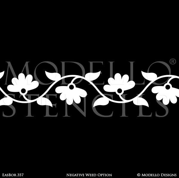 Asian Flower Border Stencils for Painting Decorative Wall Finish - Modello Designs