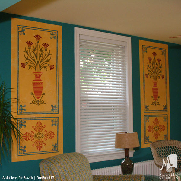Tall Large Door Wall Window Panel Stencils for Art Deco Plant Flower Ornamental Style Decorating - Modello Custom Wall Stencils