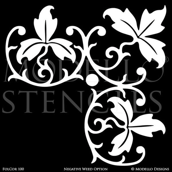 Leaves Vines Designs on Custom Painted Ceilings and Walls - Modello Custom Adhesive Vinyl Corner Stencils