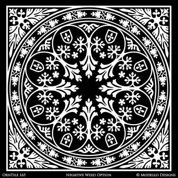Classic Ornamental Wall Mural Tiles with Square Patterns - Custom Modello Stencils