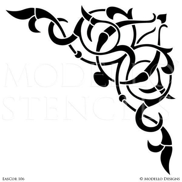 Boho Chic Wall Art Stencils - Corner Designs on Wall or Ceiling - Royal Design Studio