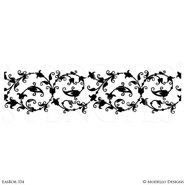 Asian Flower Vines Leaves Border Stencils for Painting Decorative Wall Finish - Modello Designs