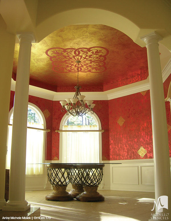 Painting Ceiling Designs with Custom Classic Medallion Stencils