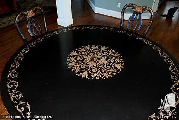 Custom Painted Floor Designs with Colorful Medallion Stencils