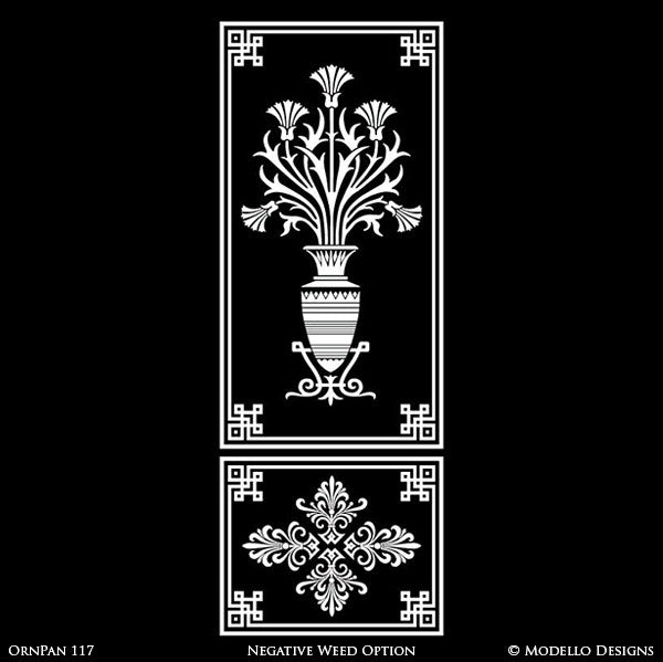 Tall Large Door Wall Window Panel Stencils for Art Deco Plant Flower Ornamental Style Decorating - Modello Custom Wall Stencils