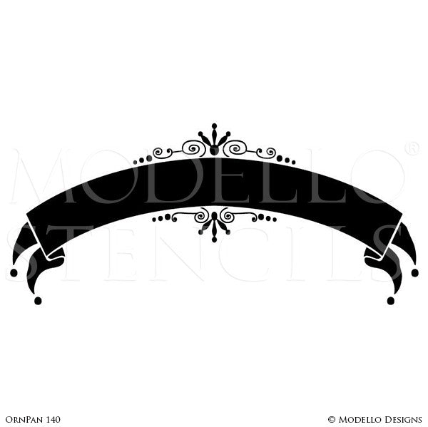 Large Classic Script Ribbon for Decorative Painting Wall Finish - Modello Custom Stencils Designs