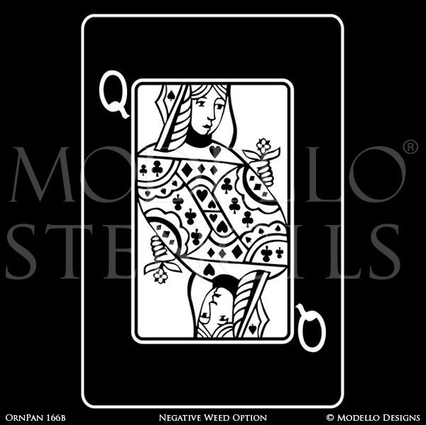 Queen of Hearts Playing Card Wall Art - Decorative Wall Mural Graphics Stencils - Modello Custom Stencils
