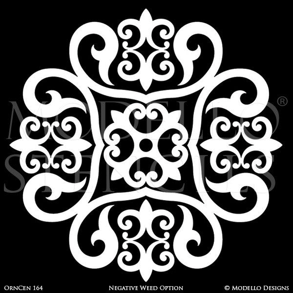 Elegant Grand Ceiling Design Painted with Large Designer Medallions Stencils - Modello Custom Stencils