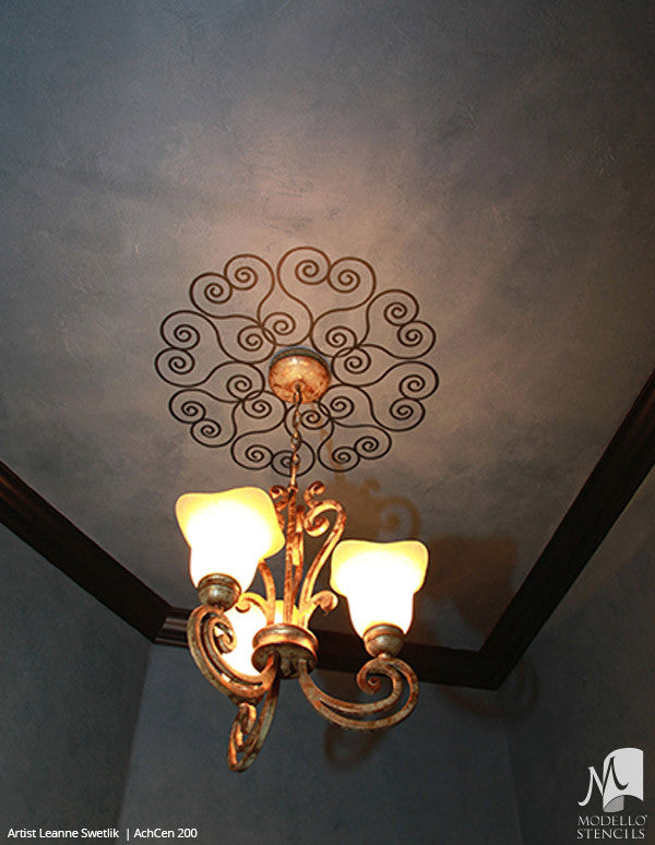 Custom Painted Ceiling Medallion Stencils for European Style Home Decor