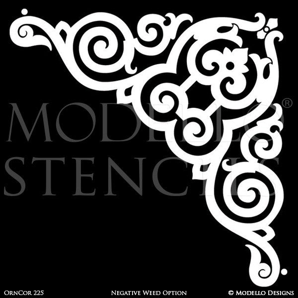 Stenciled Wall Mural Ideas with Custom Modello Corner Stencils