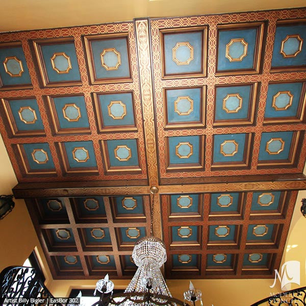 Grand Ceiling Stencils with Ornate Designs and European Style Interior Decor - Modello Custom Stencils