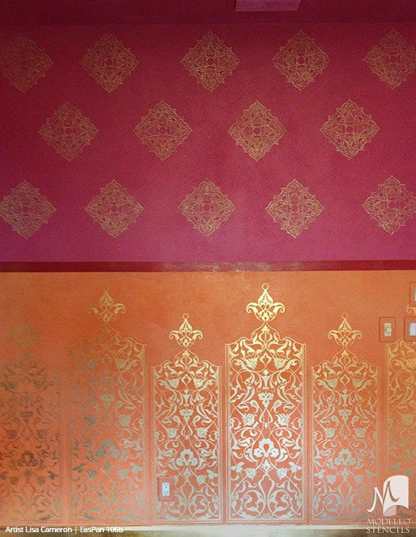 Tall Wall Panels Borders for Decorative Painting - Eastern Oriental Moroccan Indian Designs - Modello Custom Wall Art Stencils